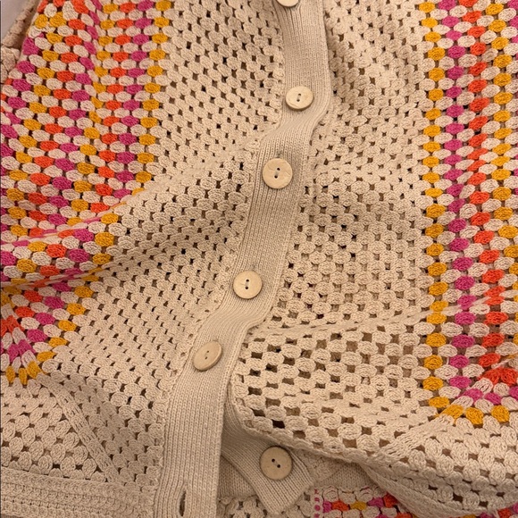 Revolve House Of Harlow 1960 Crochet Knit Two-Piece Set in Cream and Pink, Sz Sm - Picture 5 of 12